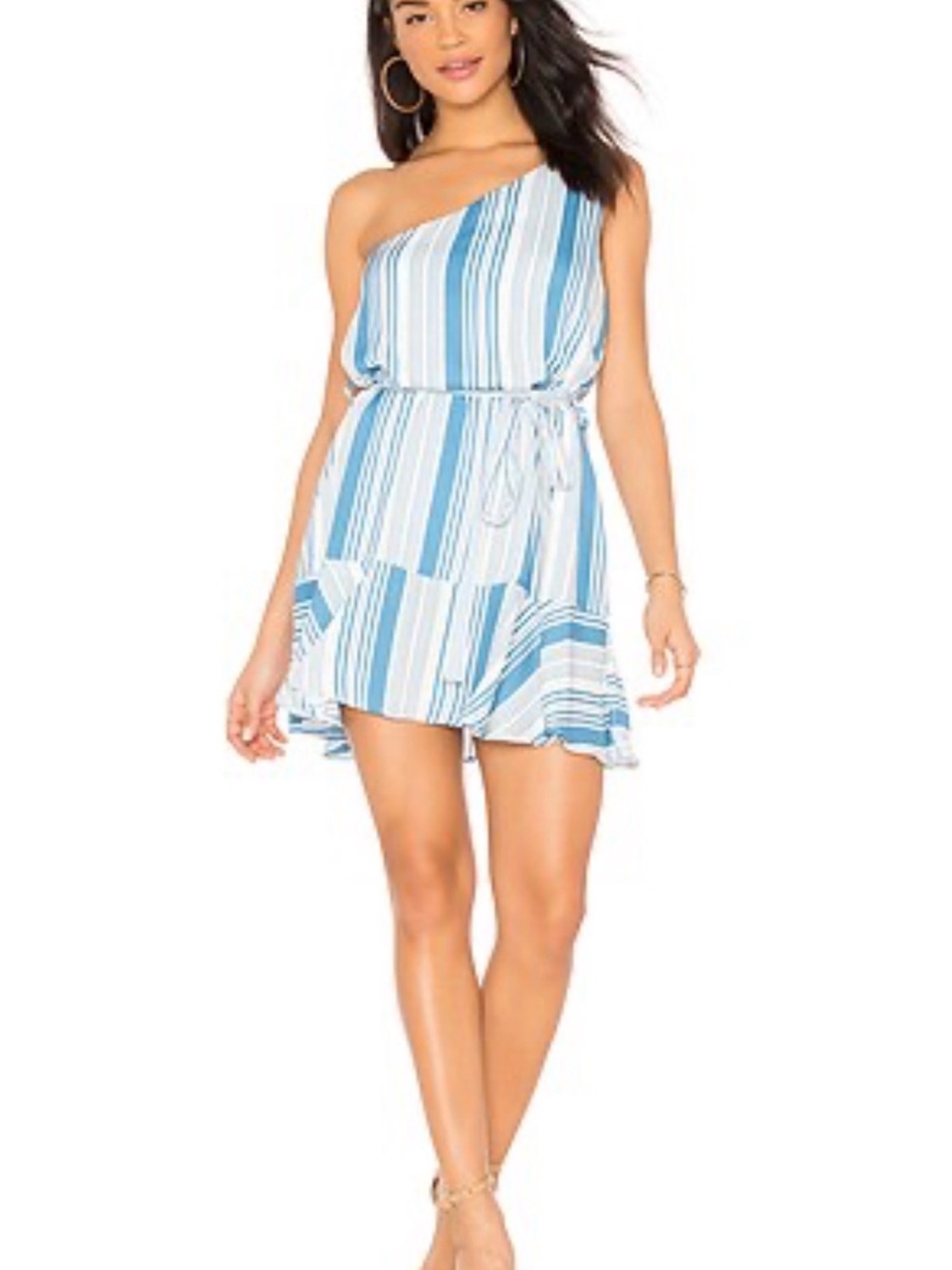 MINKPINK Washed Blue & Off-White One-Shoulder Mini Dress. NWT. Medium